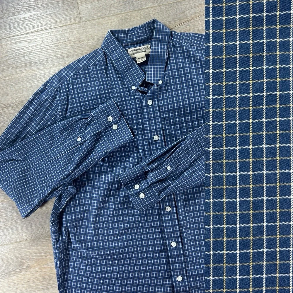 Duluth Trading Co. Mens XL‎ TWrinkle Fighter Plaid 100% Cotton Button Up Shirt